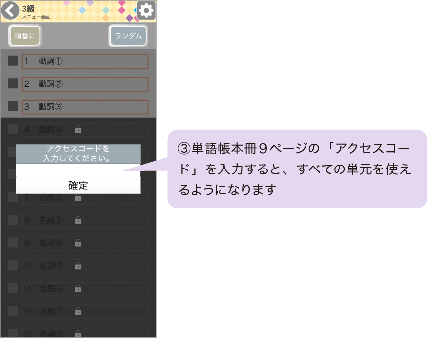 アクセスコードを入力する