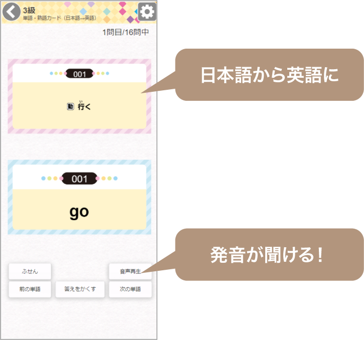 「どこでもワーク」の特長：単語、熟語カード